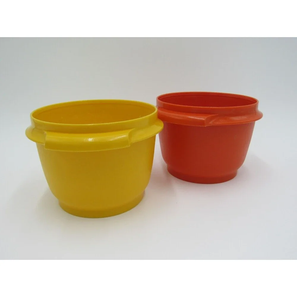 Tupperware Servalier 886 Orange Yellow Harvest Bowls Vintage 70s Retro Soup Cup